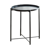 Huitich black metal modern side table for living room with round tray top and slender legs